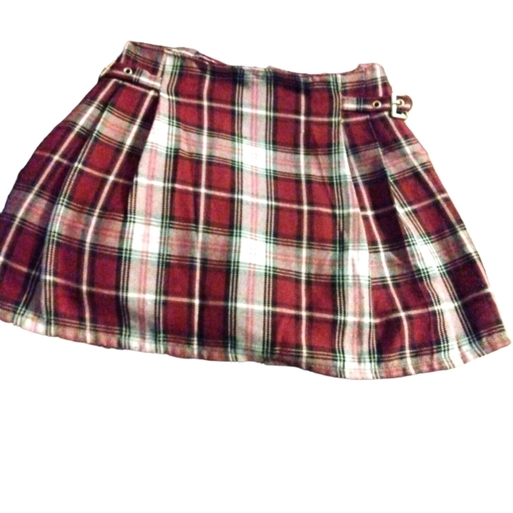 Girls' Cherokee Plaid Scooter Skirt With Side Buckles Sized SM